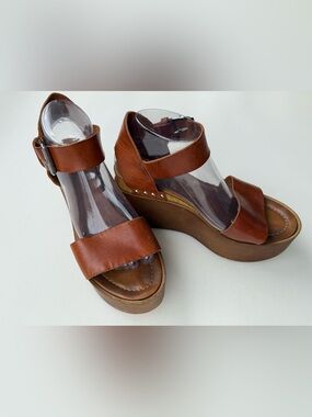Vintage Millà Italian Leather Platform Wedges 90s/Y2K Brown Leather Size 40/9.5
